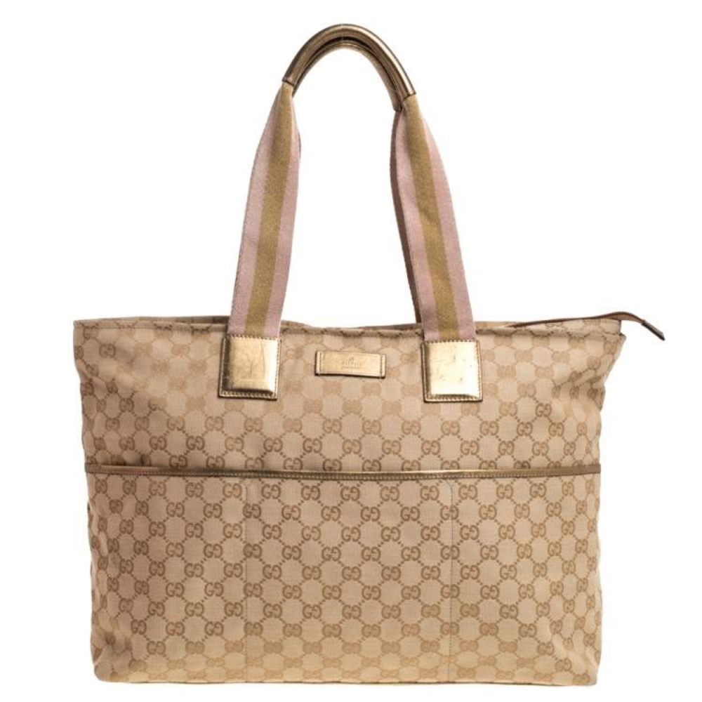 Authentic Gucci Monogram Web Large Tote Bronze Lu… - image 1